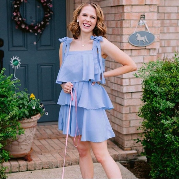 entro Dresses & Skirts - Blue Tie Shoulder Ruffle Dress